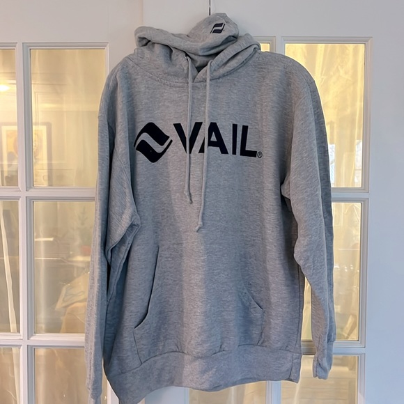 VAIL Graphic Turtleneck/Hoodie Sweatshirt • Rare • Gray/Navy Lettering • Small - Picture 1 of 8
